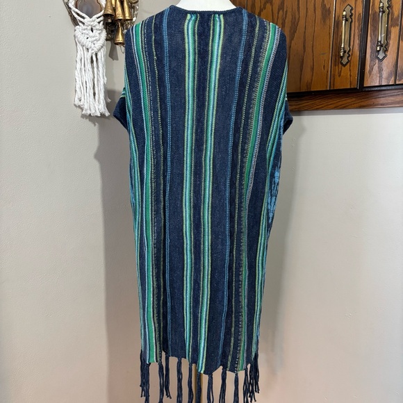 CHAPS Blue Long Sweater Vest Size Medium Shawl Open Front Cardigan - Picture 6 of 8